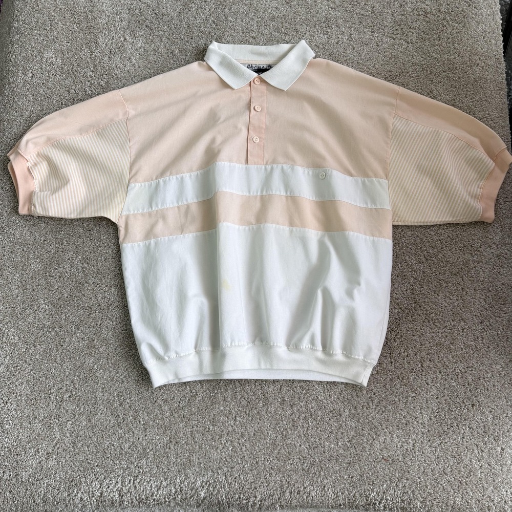 Vintage Imprints Polo Shirt Womens XL White Peach Striped Colorblock Jersey